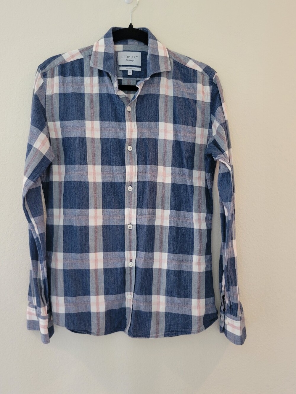 Ledbury Blue Plaid Long Sleeve Button-Down Collared Shirt - Men's 15 Small.